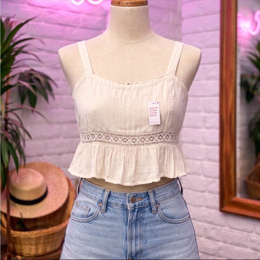 Roxy Cream Crop Top with Lace Detail- XL